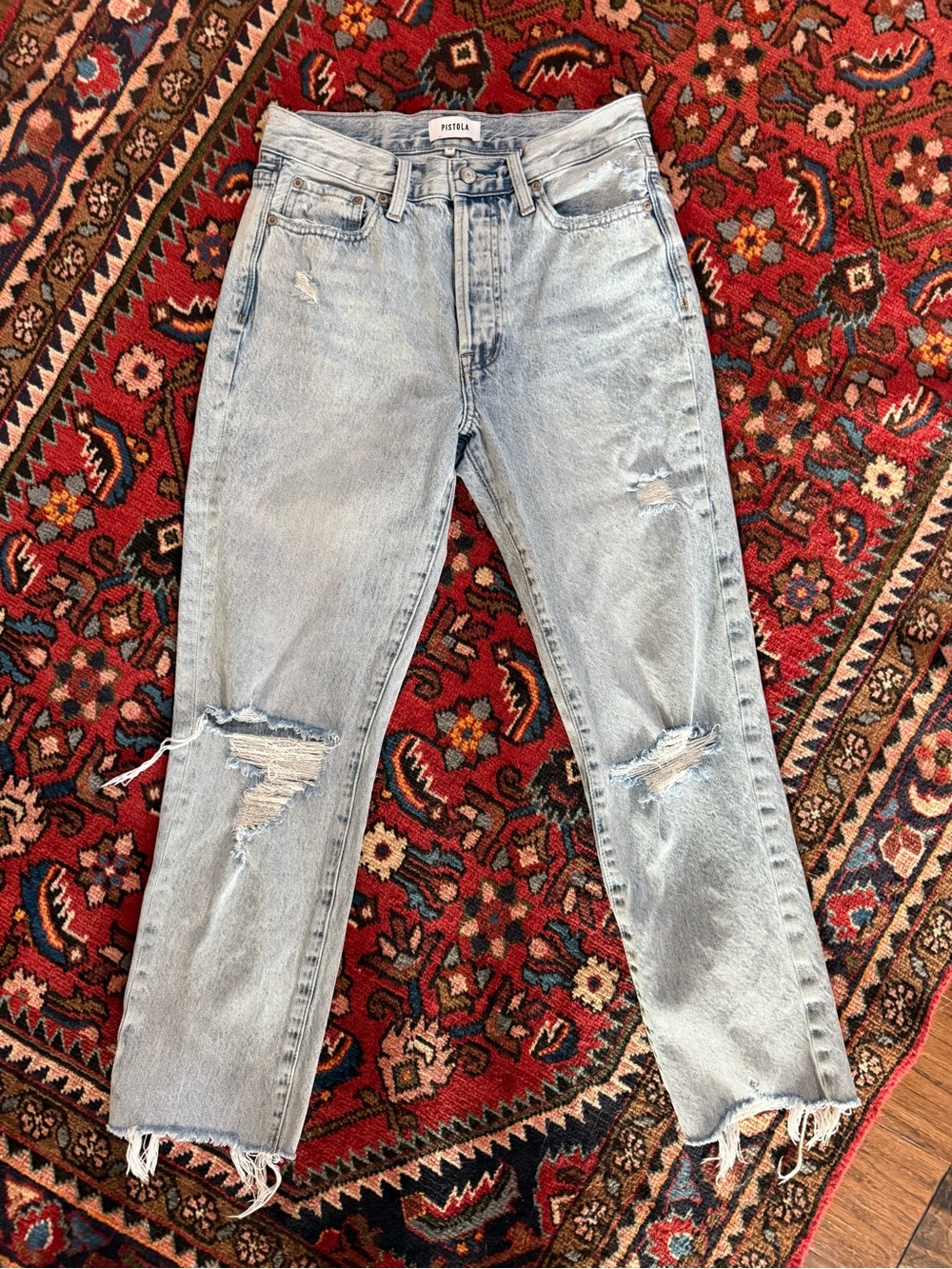 pistola Light Blue Distressed Straight Leg Jeans